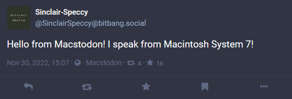 The message posted from Macstodon on the web version showing it was sent from Macstodon.