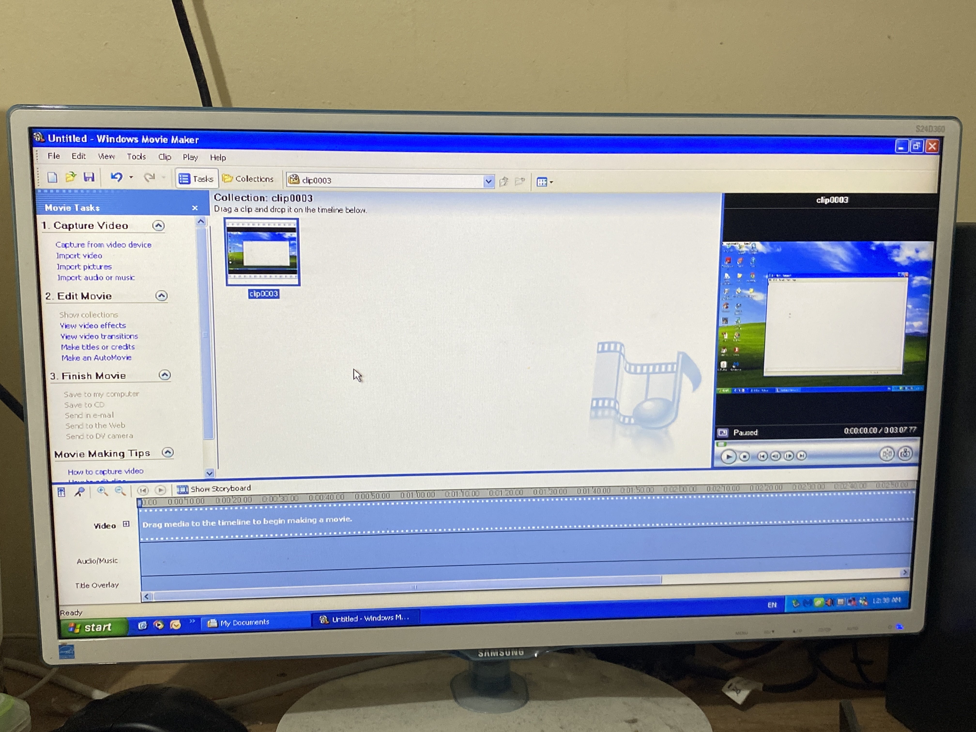 Using Windows Movie Maker for a dumb edit.